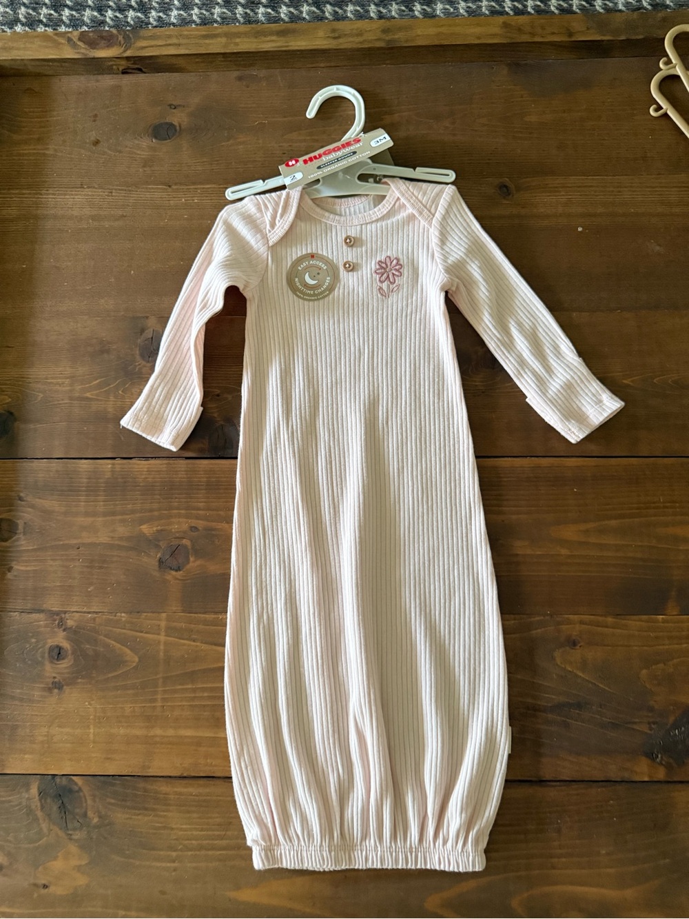 NWT Huggies Pink Ribbed Floral Sleep Gown